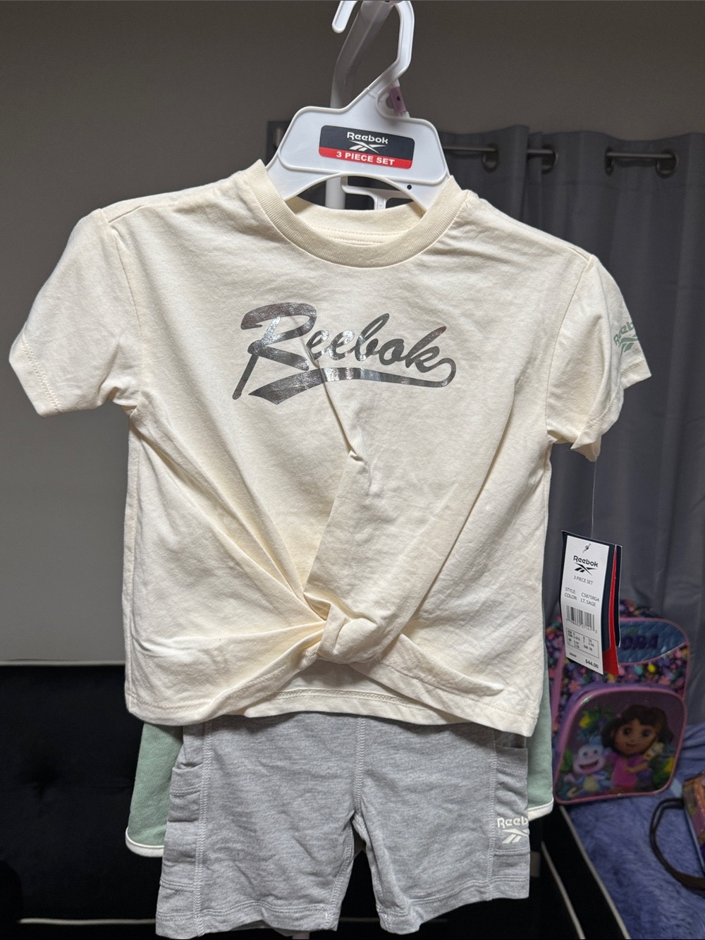 Reebok Cream Short-Sleeve Logo Tie-Front Tee